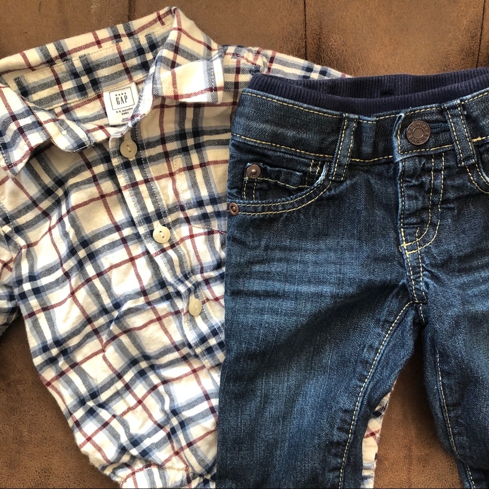 Baby GAP Outfit | Jeans & Plaid Onesie | 3-6 mo